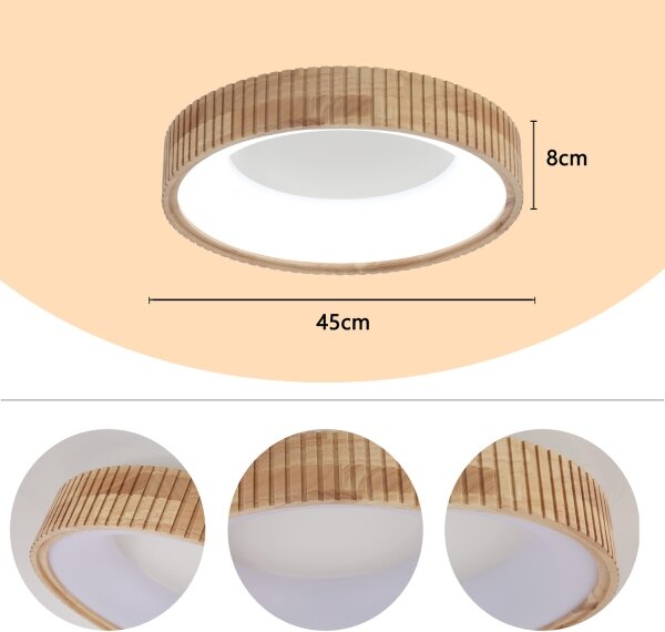 Brilagi - LED таванно осветително тяло FALCON WOOD MODERN LED/30W/230V пр. 45 см дърво