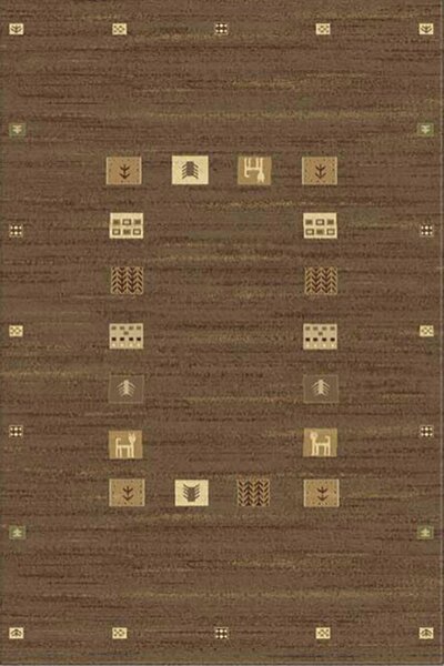 Кафяв вълнен килим Антик с етно мотиви - 200/250