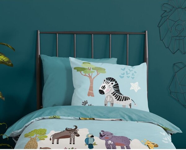 Синьо единично /удължено детско спално бельо 140x220 cm Wild Life – Good Morning