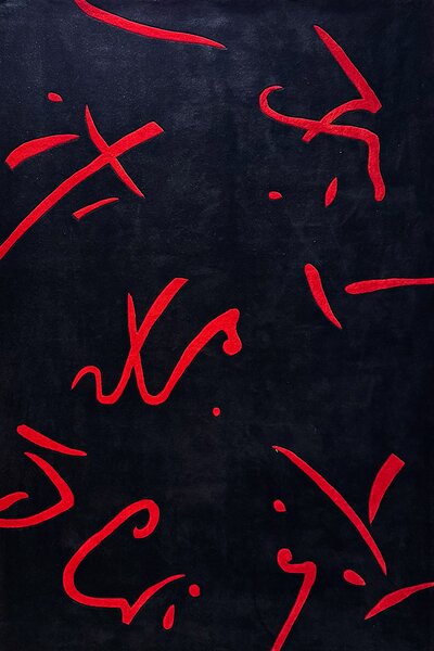 Черен акрилен килим Toff с червени детайли - 200/290