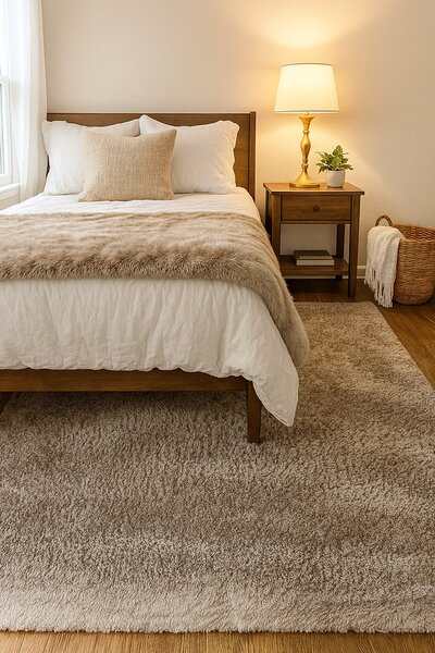 Супер мек едноцветен бежов килим Флъфи - 140/200