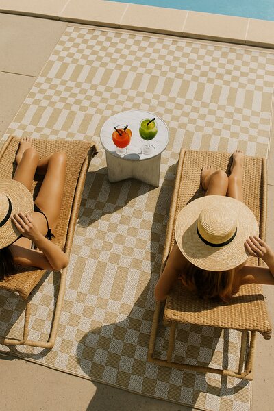 Жълт външен килим Summer шах-мат - 80/150