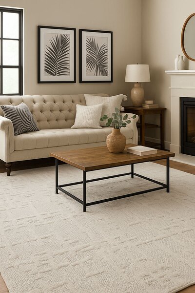Супер мек бял структуриран килим Wool - 120/180