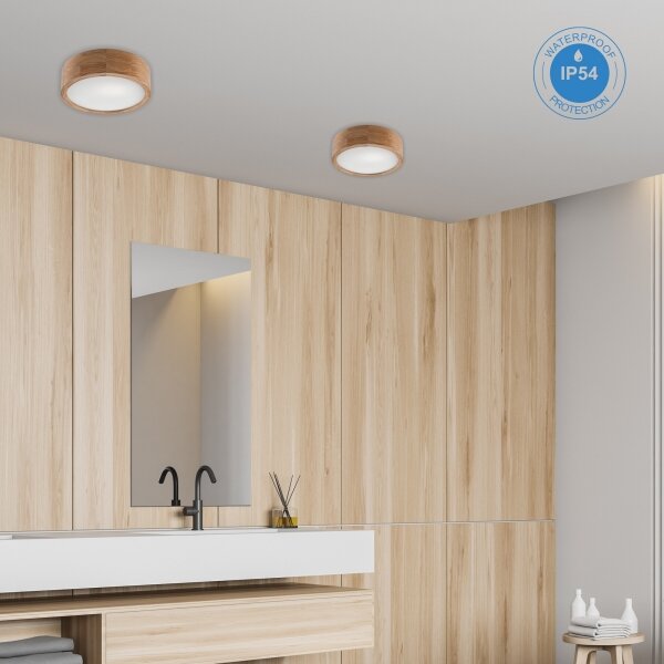 Таванно осветително тяло OAK 2×E27/15W/230V IP54, дъб, Ø 27 см