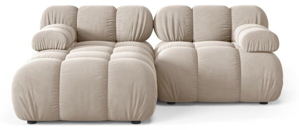 Кремав кадифен модулен ъглов диван (ляв ъгъл/с лежанка) Bellis – Micadoni