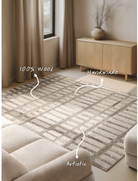 Кремав ръчно изработен вълнен килим 120x180 cm Boho 1.0 Linara – Vikosa