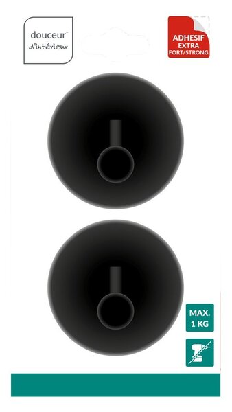 Матово черно метални комплект куки 2 бр. без пробиване Fixeo – douceur d'intérieur