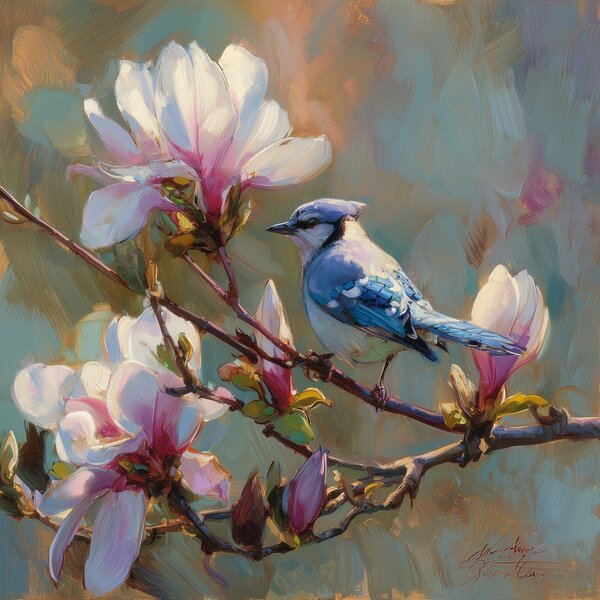 Печатна върху платно картина 32x32 cm Bluejay & Blossom – Styler