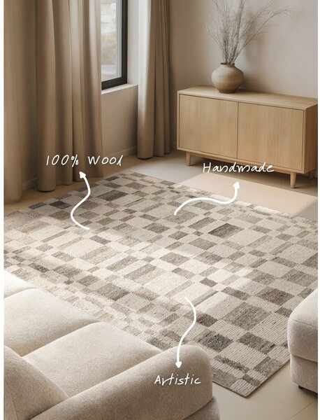 Кремав ръчно изработен вълнен килим 120x180 cm Boho 1.0 Structa – Vikosa