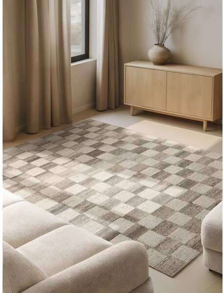 Кремав ръчно изработен вълнен килим 120x180 cm Boho 1.0 Quadra – Vikosa