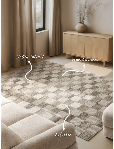 Кремав ръчно изработен вълнен килим 120x180 cm Boho 1.0 Quadra – Vikosa