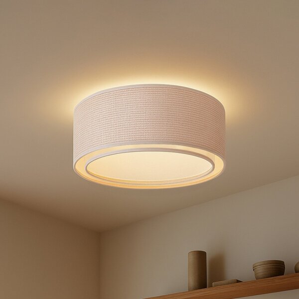 Lindby Таванска лампа Soula, Ø 60 cm, бежова, пластмаса, E27, Затъмняване, Бежов, Дневна/трапезария, Пластмаса, Къща в провинцията / Рустик