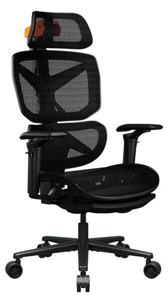 Геймърски стол Cougar Gaming Terminator Air, до 120kg, 3D регулируема облегалка и подлакътници, стоманена база, черен