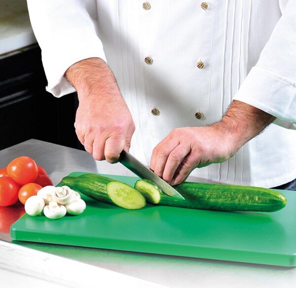 Професионална дъска за рязане на зеленчуци и плодове Kesper 30154, HACCP стандарт, Gastronorm 1/1, Устойчива до 95°C, Крачета против плъзгане, Щадяща остриетата повърхност, Зелен