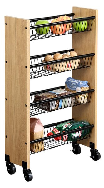 Кухненска количка Kesper 27843, 4 рафта, 4 подвижни колела, ПДЧ/Метал, Кафяв/Черен