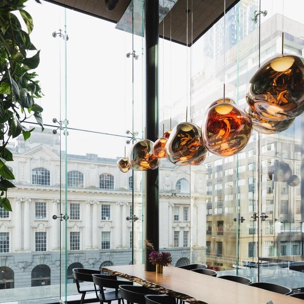 Tom Dixon LED висяща лампа Melt, Ø 50 cm, медна, пластмаса, Затъмняване, Мед, спалня, Пластмаса, Дизайн