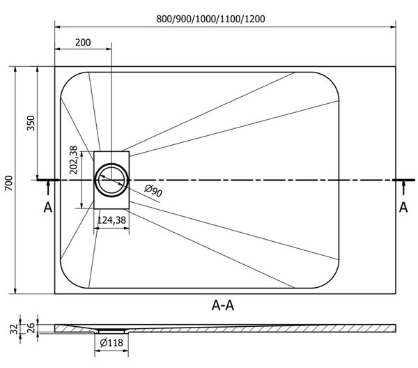 Mexen Hugo правоъгълно душ корито SMC 90 x 70 см, черно - 42707090