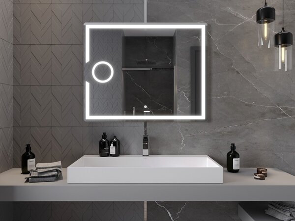 Mexen Onyx огледало за баня с подсветка с козметично огледало 100 x 80 cm, LED 6000K
