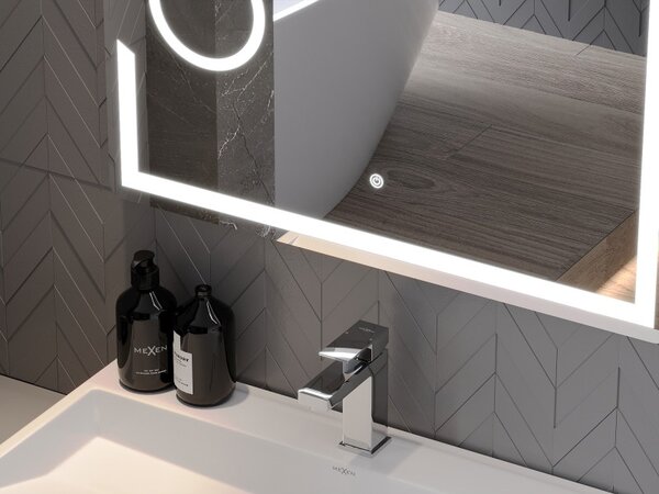 Mexen Onyx огледало за баня с подсветка с козметично огледало 100 x 80 cm, LED 6000K