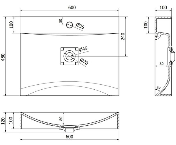 Mexen Poli мивка за плот от конгломерат 1/O 60 x 48 см, бяла - 23026001