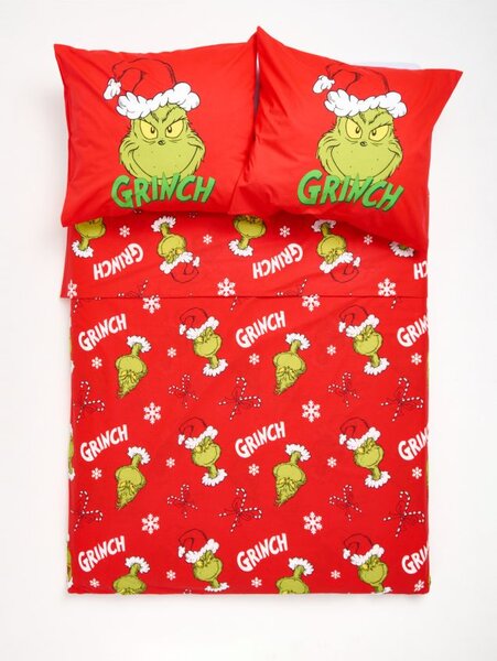 Sinsay - Памучен спален комплект с коледна декорация Grinch - червeн