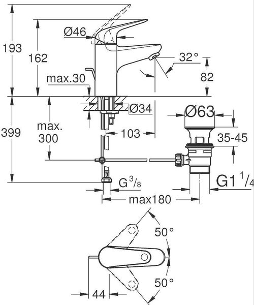Grohe Euroeco Едноръкохватков смесител за умивалник, S-размер