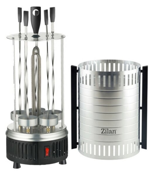 Вертикално барбекю Zilan ZLN5565, 900W, 5 шиша, керамичен нагревател, инокс/черен