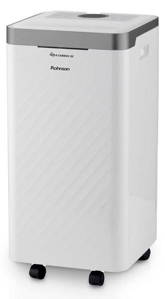 Обезвлажнител на въздух Rohnson R-91710, 200W, 2.5 l резервоар, подходящ за помещения с площ до 45m², въглероден филтър, йонизация, бял