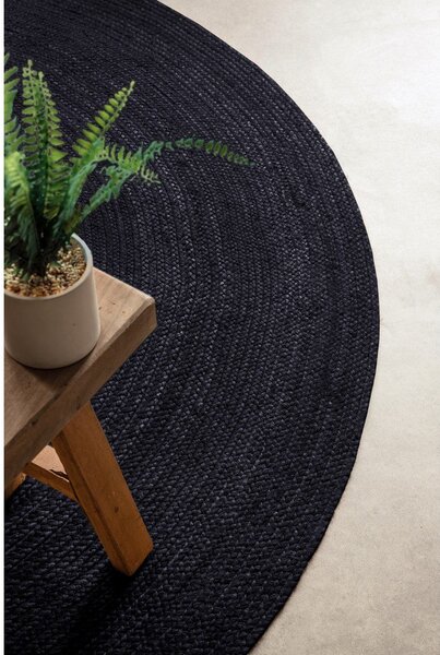 Черен двустранен/ръчно изработен ютен кръгъл килим ø 200 cm Braided – Hanse Home
