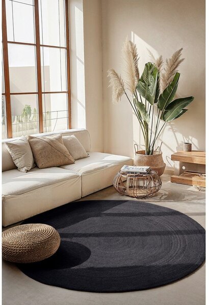Черен двустранен/ръчно изработен ютен кръгъл килим ø 200 cm Braided – Hanse Home