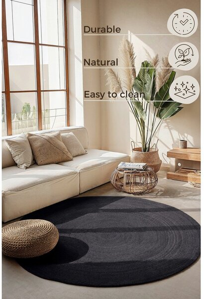 Черен двустранен/ръчно изработен ютен кръгъл килим ø 200 cm Braided – Hanse Home
