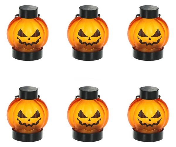 К-кт 6x LED Декорация HALLOWEEN LED/1xCR2032/топло бял тикви