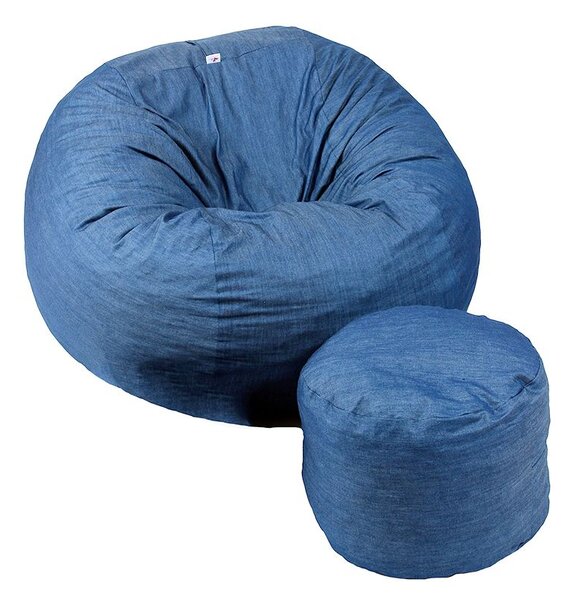 Комплект, Барбарон и табуретка за крака, 700л., King Size - Denim, Перящ се калъф, Трансформира се в легло, Пълнеж с микс от мемори пяна и дунапрен, Гама Premium