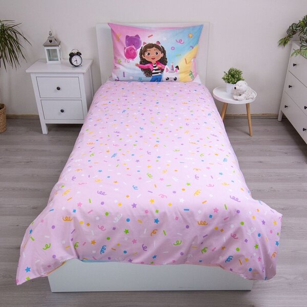 Розово единично памучно детско спално бельо 140x200 cm Gabby's Dollhouse "Rainbow" – Jerry Fabrics