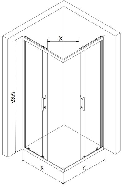 Mexen Rio квадратна душ кабинка 80 x 80 см, линии, хром + поддън Flat, бял - 860-080-080-01-20-4010