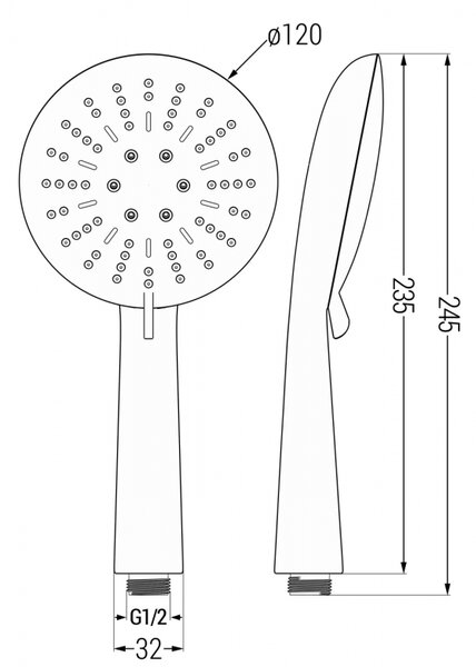 Mexen R-67 душ слушалка 3-функционална, черна - 79567-70