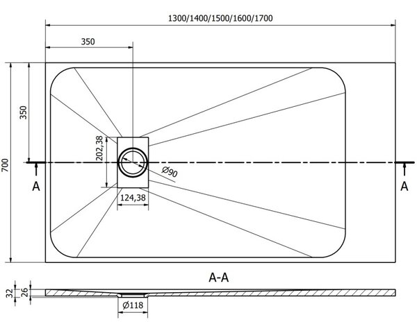 Mexen Hugo правоъгълен поддушник SMC 140 x 70 см, бял - 42107014