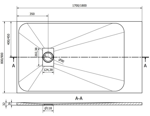 Mexen Hugo правоъгълен поддон SMC 170 x 80 см, бял - 42108017