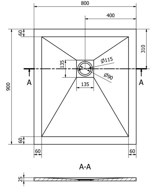 Mexen Stone+ композитен душпад 90 x 80 см, бял - 44108090