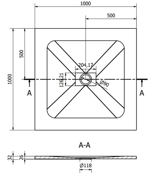 Mexen Hugo квадратен душ SMC 100 x 100 см, сив - 42611010