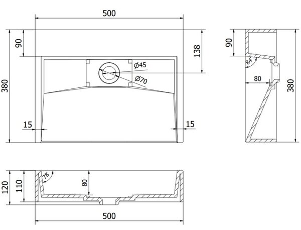 Mexen Ava мивка за плот от конгломерат 1/О 50 x 38 см, бяла - 23015001