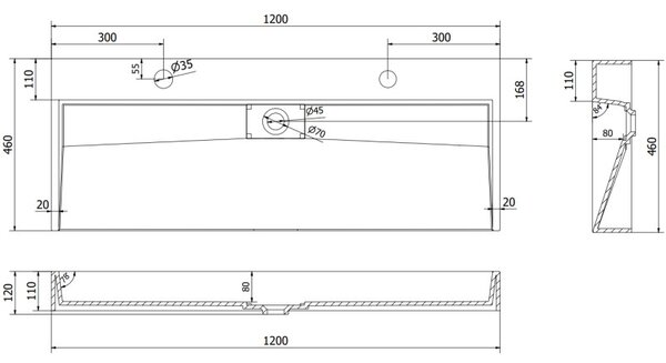 Mexen Ava мивка за вграждане от конгломерат 2/O 120 x 46 см, бяла - 23011202