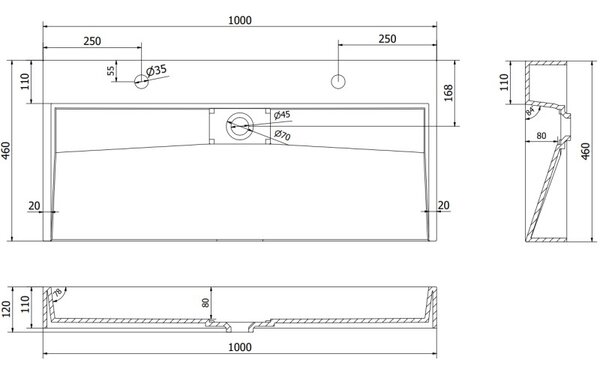 Mexen Ava мивка за плот от конгломерат 2/O 100 x 46 см, бяла - 23011002