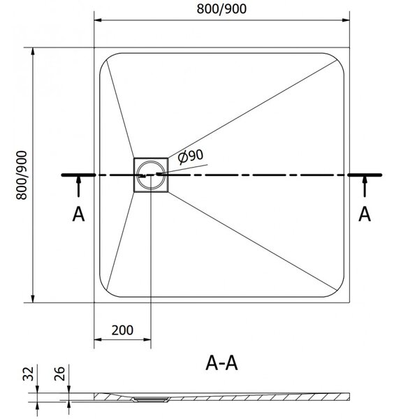 Mexen Bert квадратен поддушник SMC 90 x 90 см, сив - 4K619090