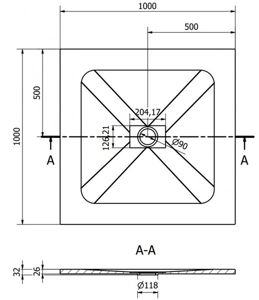 Mexen Hugo квадратен душ 100 x 100 см, бял, златна покривка - 42101010-G