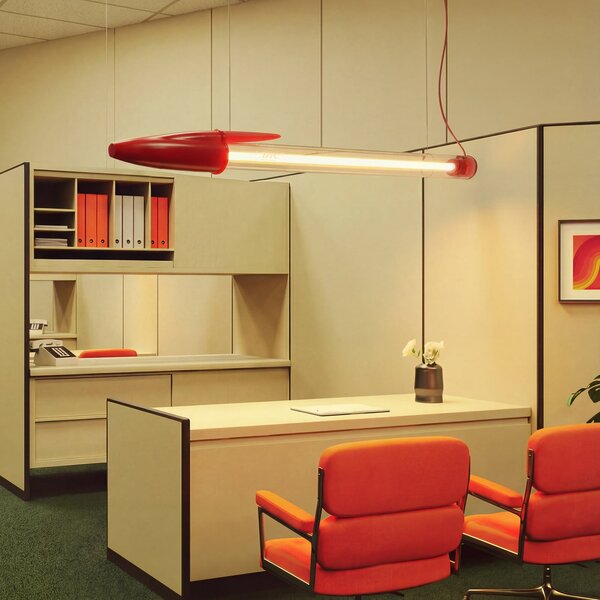 SELETTI LED висяща лампа BIC, червена, дължина 173 cm, Червен, Дневна/трапезария, Пластмаса, Дизайн