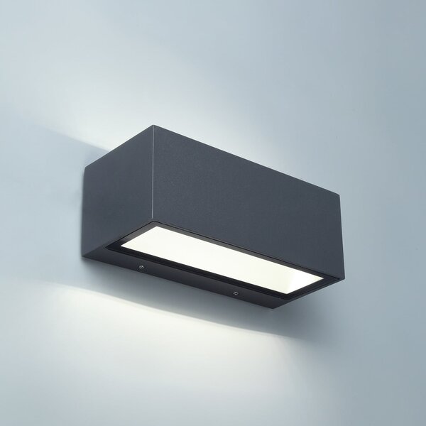 LUTEC LED лампа за външна стена GEMINI, тъмно сива, 22 см, IP54, осветява, Сив, Алуминий, Модерен, Стенна ъглова