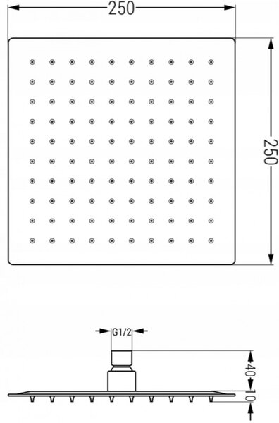 Mexen Slim душ-главата 25 x 25 см с душ-поставка, черен - 79125112-70