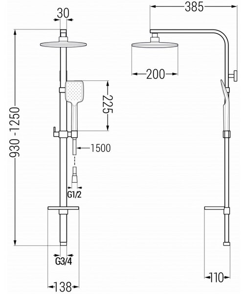 Mexen Q62 колона за душ, черна - 798626295-70