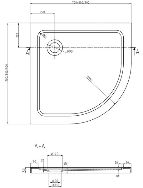 Mexen Rio душ кабина полукръгла 80 x 80 см, прозрачна, черна + поддънце Flat, черно - 863-080-080-70-00-4170B